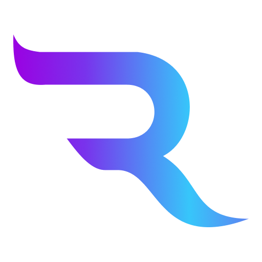 Favicon minimalista da letra 'R' em um design moderno com transição de cor roxo para azul